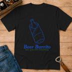 Beer Burrito T-Shirt — Funny Novelty Tee with Bottle Wrapped in Tortilla