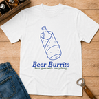 Beer Burrito T-Shirt — Funny Novelty Tee with Bottle Wrapped in Tortilla