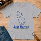 Beer Burrito T-Shirt — Funny Novelty Tee with Bottle Wrapped in Tortilla